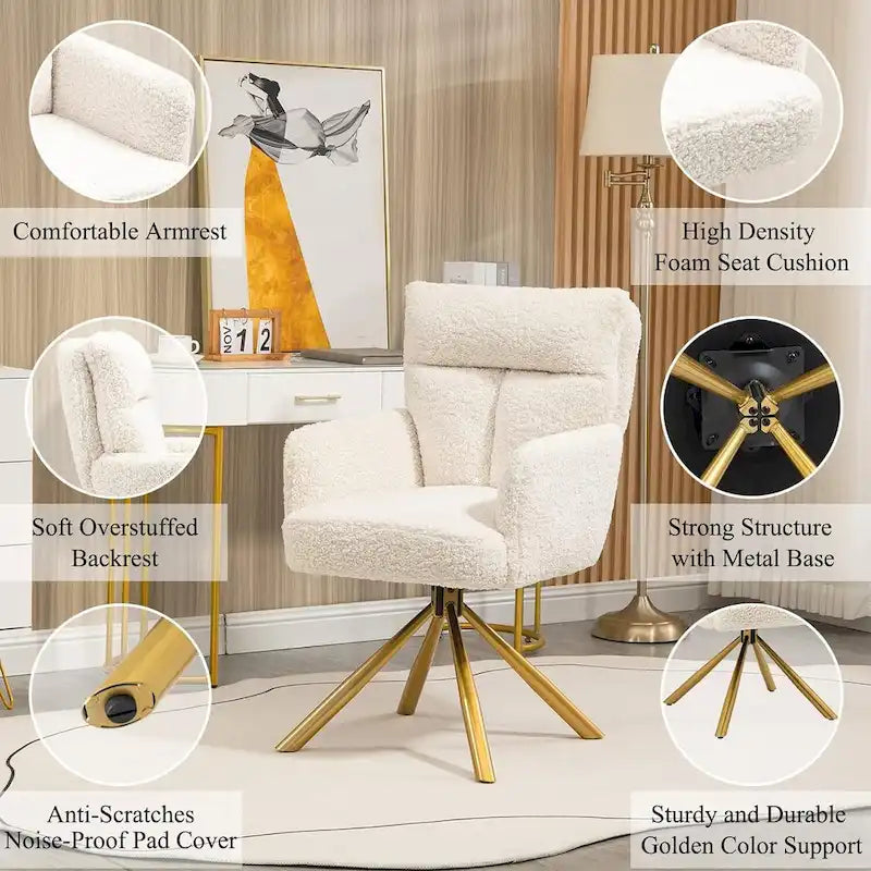 Fauteuil pivotant en velours, retour automatique à 90°, pieds en métal doré, 158 kg, 5 coloris, 1 place
