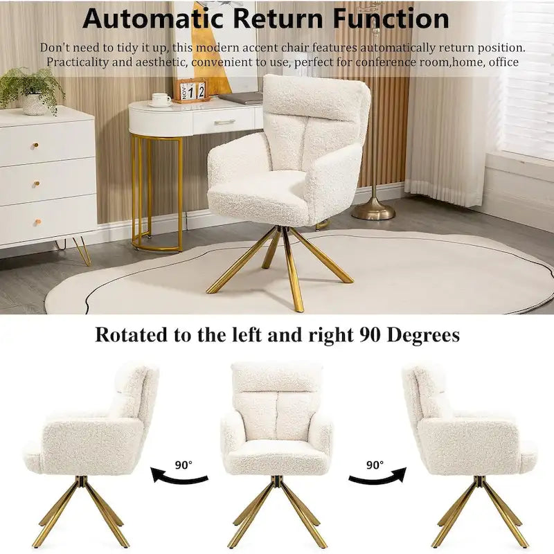 Fauteuil pivotant en velours, retour automatique à 90°, pieds en métal doré, 158 kg, 5 coloris, 1 place