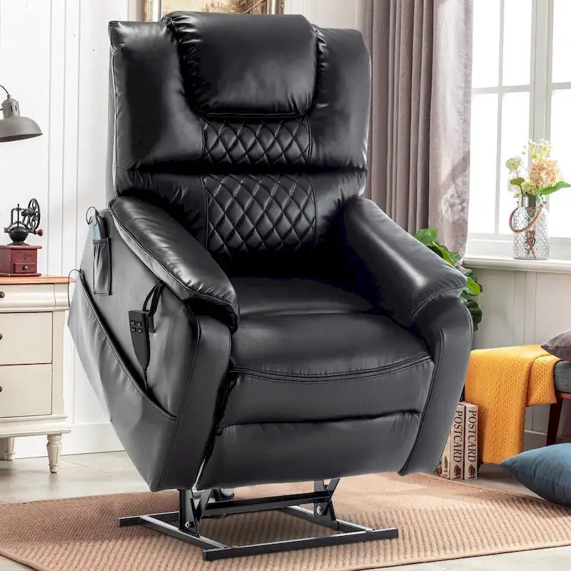 Fauteuil inclinable électrique double moteur, marron/jaune/noir, chauffant et massant, 180°, 1 place