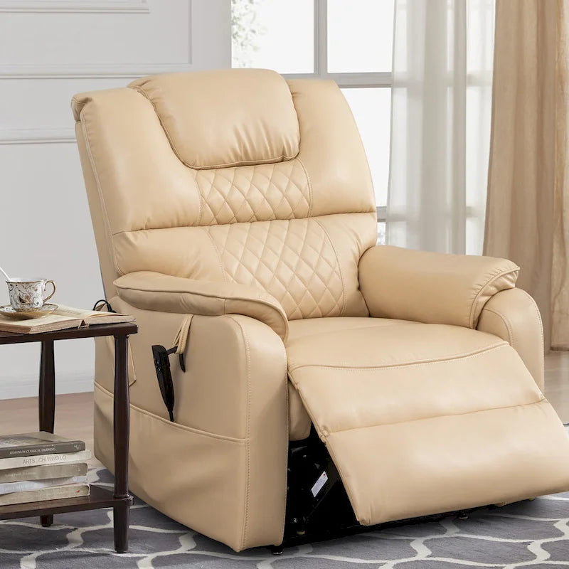Fauteuil inclinable électrique double moteur, marron/jaune/noir, chauffant et massant, 180°, 1 place