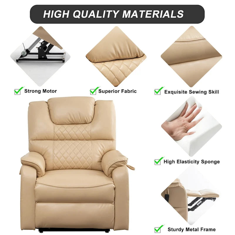 Fauteuil inclinable électrique double moteur, marron/jaune/noir, chauffant et massant, 180°, 1 place