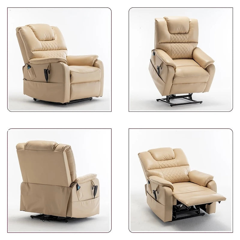 Fauteuil inclinable électrique double moteur, marron/jaune/noir, chauffant et massant, 180°, 1 place