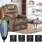 Fauteuil inclinable électrique double moteur, marron/jaune/noir, chauffant et massant, 180°, 1 place