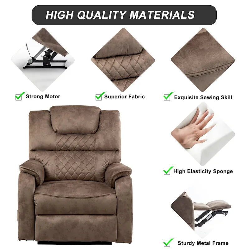 Fauteuil inclinable électrique double moteur, marron/jaune/noir, chauffant et massant, 180°, 1 place