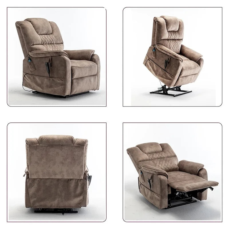 Fauteuil inclinable électrique double moteur, marron/jaune/noir, chauffant et massant, 180°, 1 place