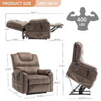 Fauteuil inclinable électrique double moteur, marron/jaune/noir, chauffant et massant, 180°, 1 place