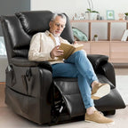 Fauteuil inclinable électrique double moteur, marron/jaune/noir, chauffant et massant, 180°, 1 place