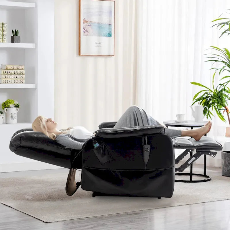 Fauteuil inclinable électrique double moteur, marron/jaune/noir, chauffant et massant, 180°, 1 place