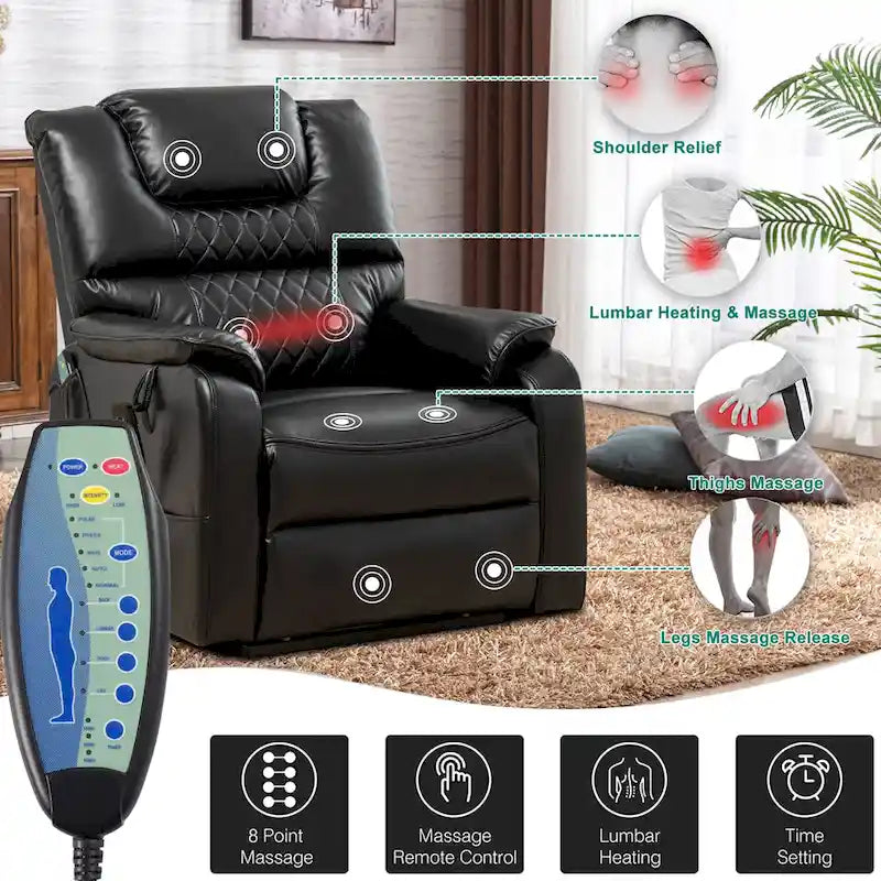 Fauteuil inclinable électrique double moteur, marron/jaune/noir, chauffant et massant, 180°, 1 place