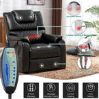 Fauteuil inclinable électrique double moteur, marron/jaune/noir, chauffant et massant, 180°, 1 place