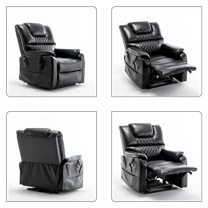 Fauteuil inclinable électrique double moteur, marron/jaune/noir, chauffant et massant, 180°, 1 place