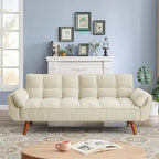 Canapé futon en velours, causeuse futon convertible avec dossier réglable et pieds coniques en bois pour salon, chambre à coucher