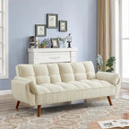 Canapé futon en velours, causeuse futon convertible avec dossier réglable et pieds coniques en bois pour salon, chambre à coucher