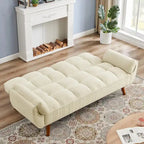 Canapé futon en velours, causeuse futon convertible avec dossier réglable et pieds coniques en bois pour salon, chambre à coucher