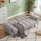 Canapé futon en velours, causeuse futon convertible avec dossier réglable et pieds coniques en bois pour salon, chambre à coucher