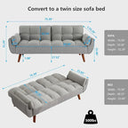 Canapé futon en velours, causeuse futon convertible avec dossier réglable et pieds coniques en bois pour salon, chambre à coucher