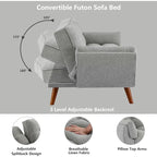 Canapé futon en velours, causeuse futon convertible avec dossier réglable et pieds coniques en bois pour salon, chambre à coucher