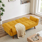 Canapé futon en velours, causeuse futon convertible avec dossier réglable et pieds coniques en bois pour salon, chambre à coucher