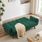 Canapé futon en velours, causeuse futon convertible avec dossier réglable et pieds coniques en bois pour salon, chambre à coucher