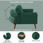 Canapé futon en velours, causeuse futon convertible avec dossier réglable et pieds coniques en bois pour salon, chambre à coucher