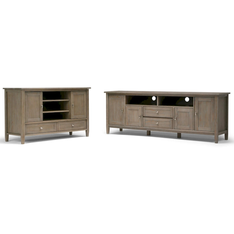Meuble TV/Média WYNDENHALL Norfolk en BOIS MASSIF de 72 pouces de large pour téléviseurs jusqu'à 80 pouces - 72 L x 17,5 P x 26 H