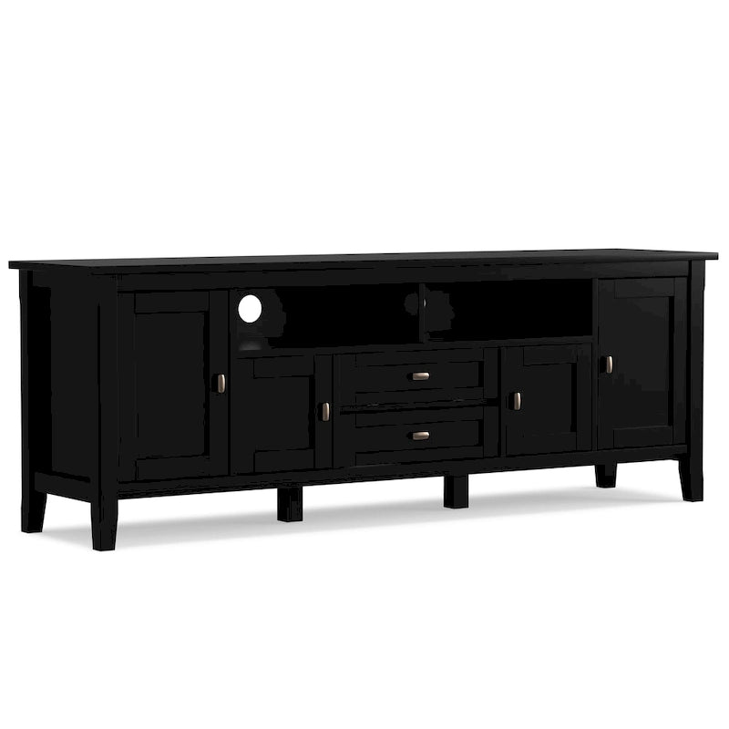 Meuble TV/Média WYNDENHALL Norfolk en BOIS MASSIF de 72 pouces de large pour téléviseurs jusqu'à 80 pouces - 72 L x 17,5 P x 26 H