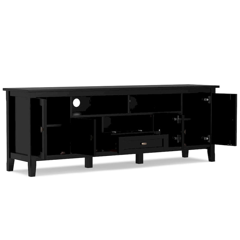Meuble TV/Média WYNDENHALL Norfolk en BOIS MASSIF de 72 pouces de large pour téléviseurs jusqu'à 80 pouces - 72 L x 17,5 P x 26 H