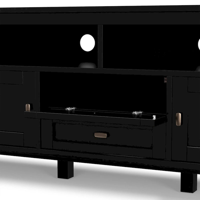 Meuble TV/Média WYNDENHALL Norfolk en BOIS MASSIF de 72 pouces de large pour téléviseurs jusqu'à 80 pouces - 72 L x 17,5 P x 26 H