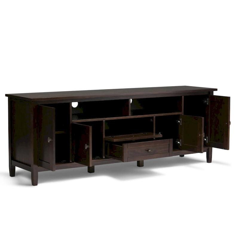 Meuble TV/Média WYNDENHALL Norfolk en BOIS MASSIF de 72 pouces de large pour téléviseurs jusqu'à 80 pouces - 72 L x 17,5 P x 26 H