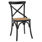 Chaise de salle à manger, dossier croisé, assise en rotin naturel, structure en bois d'orme, pieds à embouts, 1 place, blanc/noir et port
