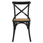 Chaise de salle à manger, dossier croisé, assise en rotin naturel, structure en bois d'orme, pieds à embouts, 1 place, blanc/noir et port
