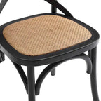 Chaise de salle à manger, dossier croisé, assise en rotin naturel, structure en bois d'orme, pieds à embouts, 1 place, blanc/noir et port