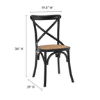 Chaise de salle à manger, dossier croisé, assise en rotin naturel, structure en bois d'orme, pieds à embouts, 1 place, blanc/noir et port