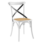 Chaise de salle à manger, dossier croisé, assise en rotin naturel, structure en bois d'orme, pieds à embouts, 1 place, blanc/noir et port