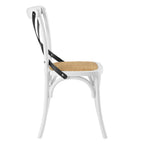 Chaise de salle à manger, dossier croisé, assise en rotin naturel, structure en bois d'orme, pieds à embouts, 1 place, blanc/noir et port