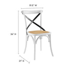 Chaise de salle à manger, dossier croisé, assise en rotin naturel, structure en bois d'orme, pieds à embouts, 1 place, blanc/noir et port