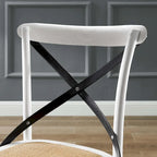Chaise de salle à manger, dossier croisé, assise en rotin naturel, structure en bois d'orme, pieds à embouts, 1 place, blanc/noir et port
