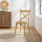 Chaise de salle à manger, dossier croisé, assise en rotin naturel, structure en bois d'orme, pieds à embouts, 1 place, blanc/noir et port