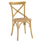 Chaise de salle à manger, dossier croisé, assise en rotin naturel, structure en bois d'orme, pieds à embouts, 1 place, blanc/noir et port