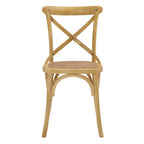 Chaise de salle à manger, dossier croisé, assise en rotin naturel, structure en bois d'orme, pieds à embouts, 1 place, blanc/noir et port