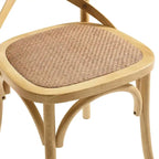 Chaise de salle à manger, dossier croisé, assise en rotin naturel, structure en bois d'orme, pieds à embouts, 1 place, blanc/noir et port
