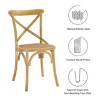 Chaise de salle à manger, dossier croisé, assise en rotin naturel, structure en bois d'orme, pieds à embouts, 1 place, blanc/noir et port