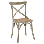 Chaise de salle à manger, dossier croisé, assise en rotin naturel, structure en bois d'orme, pieds à embouts, 1 place, blanc/noir et port