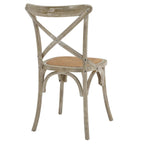 Chaise de salle à manger, dossier croisé, assise en rotin naturel, structure en bois d'orme, pieds à embouts, 1 place, blanc/noir et port