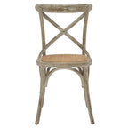 Chaise de salle à manger, dossier croisé, assise en rotin naturel, structure en bois d'orme, pieds à embouts, 1 place, blanc/noir et port