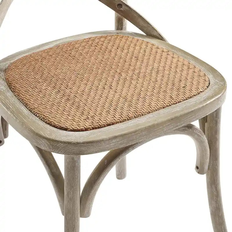 Chaise de salle à manger, dossier croisé, assise en rotin naturel, structure en bois d'orme, pieds à embouts, 1 place, blanc/noir et port