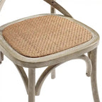 Chaise de salle à manger, dossier croisé, assise en rotin naturel, structure en bois d'orme, pieds à embouts, 1 place, blanc/noir et port