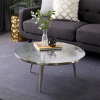 Table Basse en Métal d'Aluminium Gravée Florale avec Pieds Trépied - Argent - 35Lx35Px16H