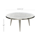Table Basse en Métal d'Aluminium Gravée Florale avec Pieds Trépied - Argent - 35Lx35Px16H