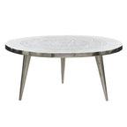 Table Basse en Métal d'Aluminium Gravée Florale avec Pieds Trépied - Argent - 35Lx35Px16H